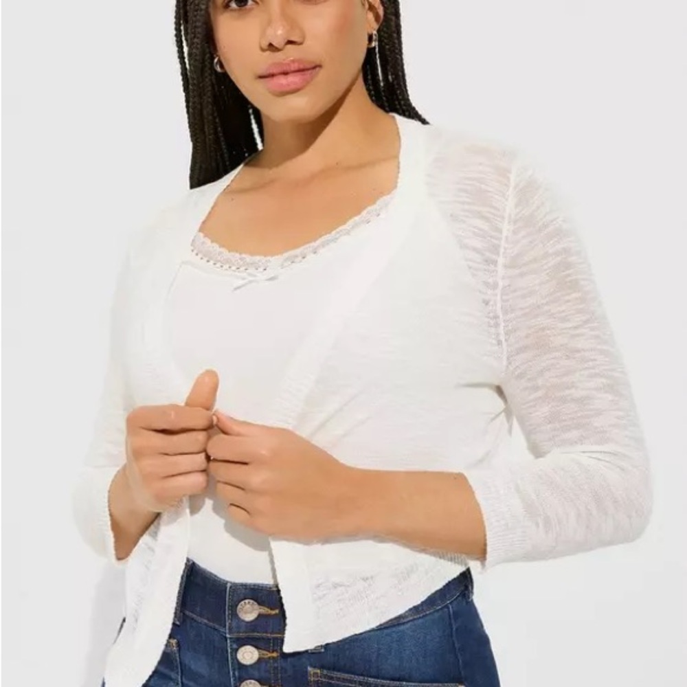 Torrid Slub Knit 3/4 Sleeve Cropped Shrug Sweater | Ivory | Size 3X | NWT